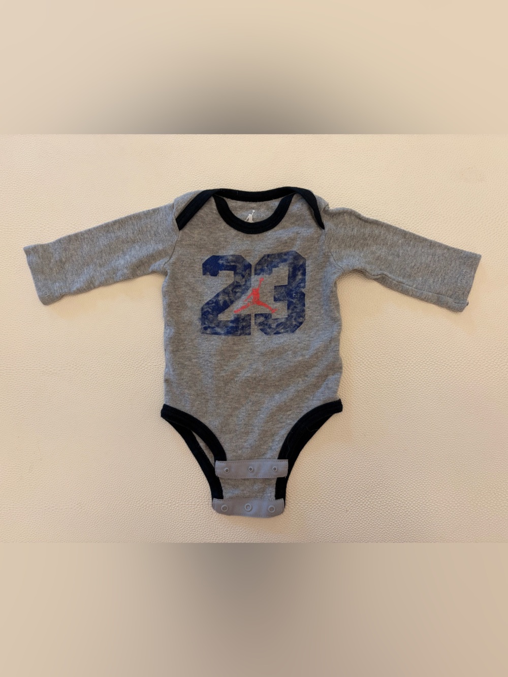 Jordan Grey '23' Long-Sleeve Baby Onesie- 3-6mo